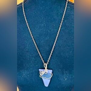 Handmade Silver Wire Sea Glass Arrow Pendant Necklace Natural Gift Geometric VTG